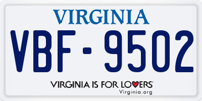 VA license plate VBF9502