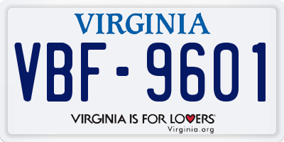 VA license plate VBF9601