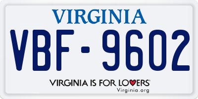 VA license plate VBF9602