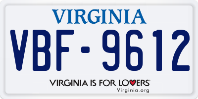 VA license plate VBF9612