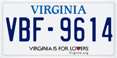 VA license plate VBF9614