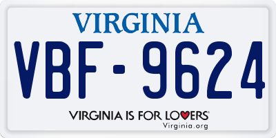 VA license plate VBF9624