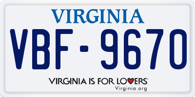 VA license plate VBF9670