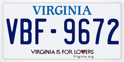VA license plate VBF9672