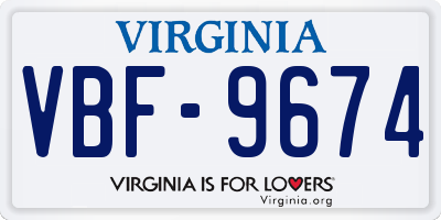 VA license plate VBF9674