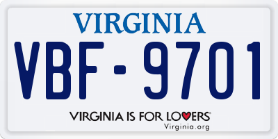 VA license plate VBF9701