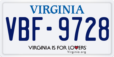 VA license plate VBF9728