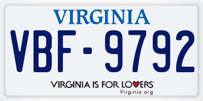 VA license plate VBF9792