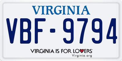 VA license plate VBF9794