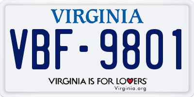 VA license plate VBF9801