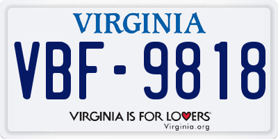 VA license plate VBF9818