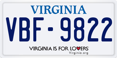 VA license plate VBF9822