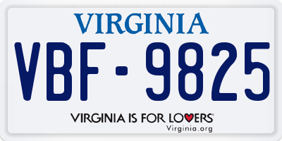 VA license plate VBF9825