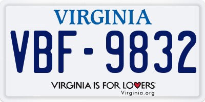VA license plate VBF9832