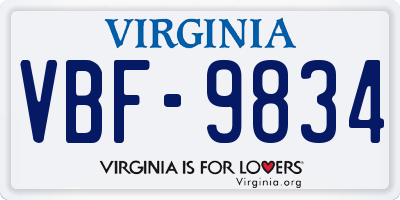VA license plate VBF9834
