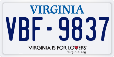 VA license plate VBF9837