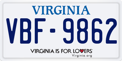 VA license plate VBF9862