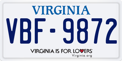 VA license plate VBF9872