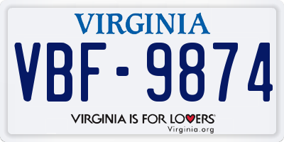 VA license plate VBF9874