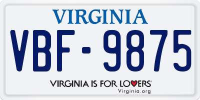 VA license plate VBF9875