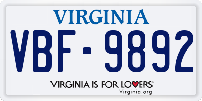 VA license plate VBF9892