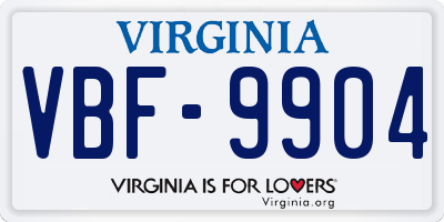 VA license plate VBF9904