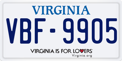 VA license plate VBF9905
