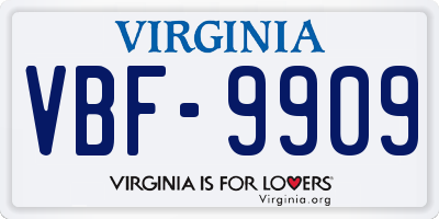 VA license plate VBF9909