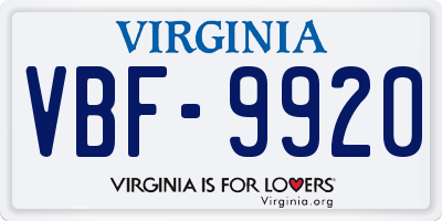 VA license plate VBF9920