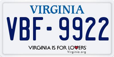 VA license plate VBF9922
