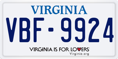 VA license plate VBF9924