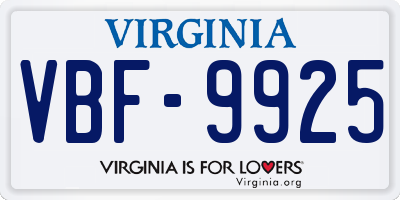 VA license plate VBF9925