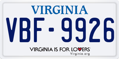 VA license plate VBF9926