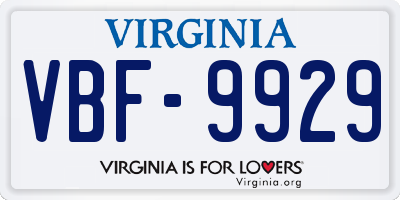 VA license plate VBF9929