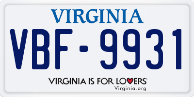 VA license plate VBF9931
