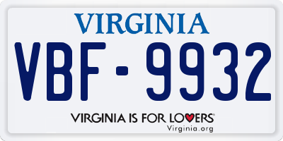 VA license plate VBF9932