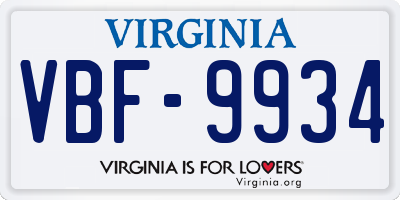 VA license plate VBF9934
