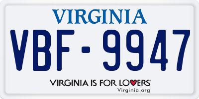 VA license plate VBF9947
