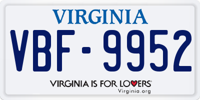 VA license plate VBF9952