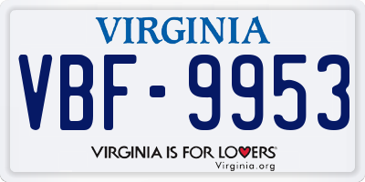 VA license plate VBF9953