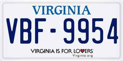 VA license plate VBF9954