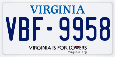 VA license plate VBF9958