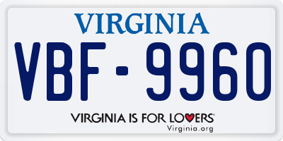 VA license plate VBF9960
