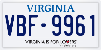 VA license plate VBF9961