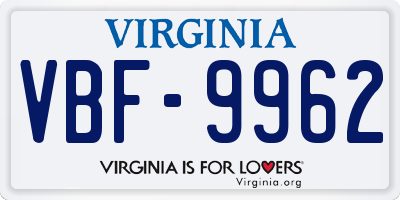 VA license plate VBF9962