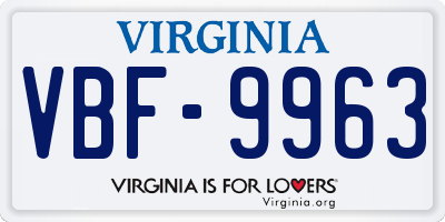 VA license plate VBF9963