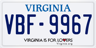 VA license plate VBF9967