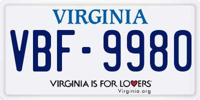 VA license plate VBF9980