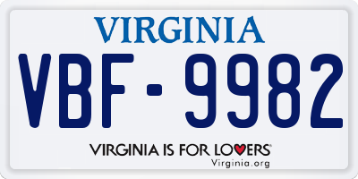 VA license plate VBF9982
