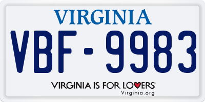 VA license plate VBF9983